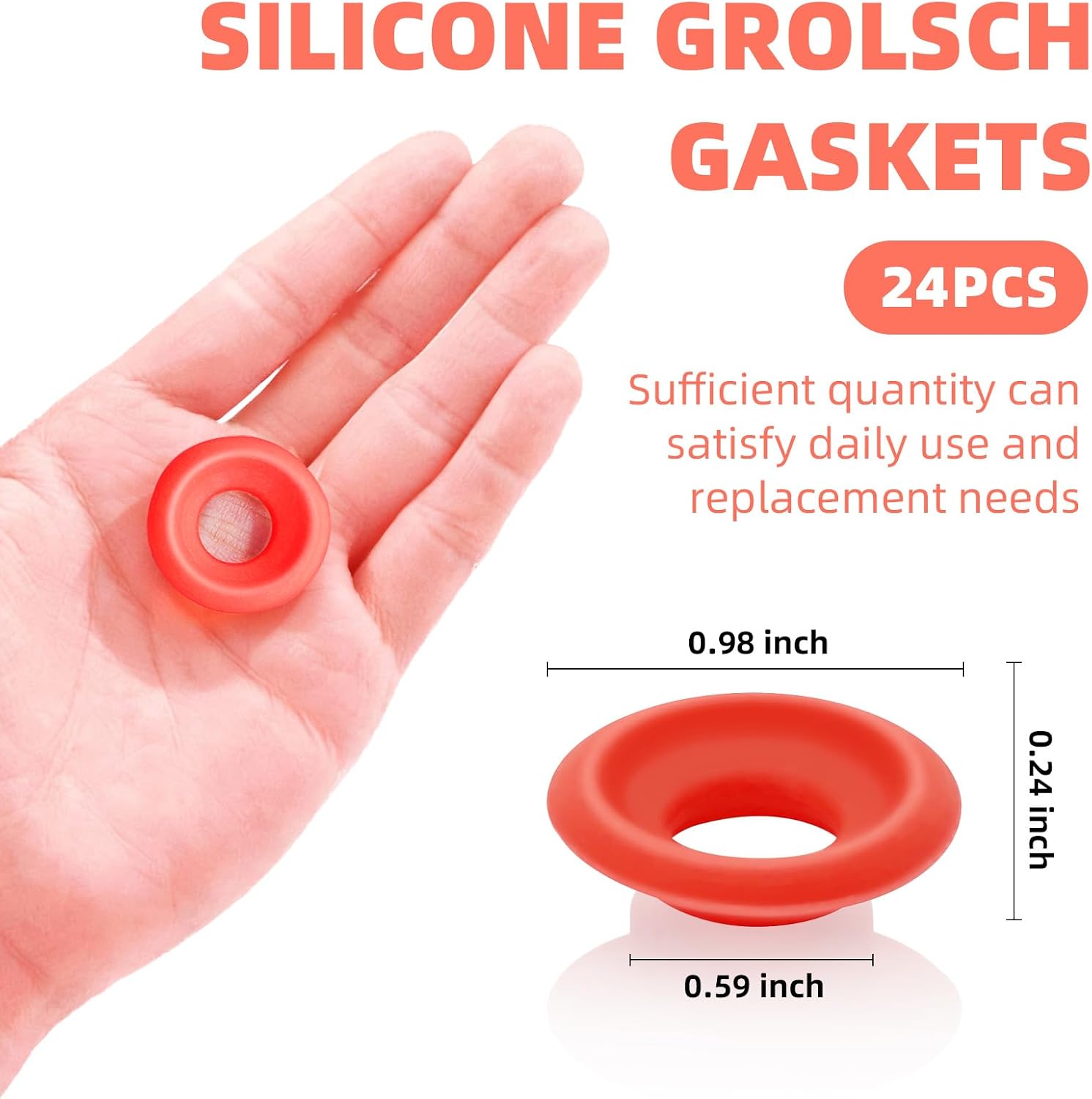 24 PiecesSilicone Bottle Cap Gaskets, Replacement Seals for Swing Top Bottles, Flexible & Durable, Reusable (Red half cover design)