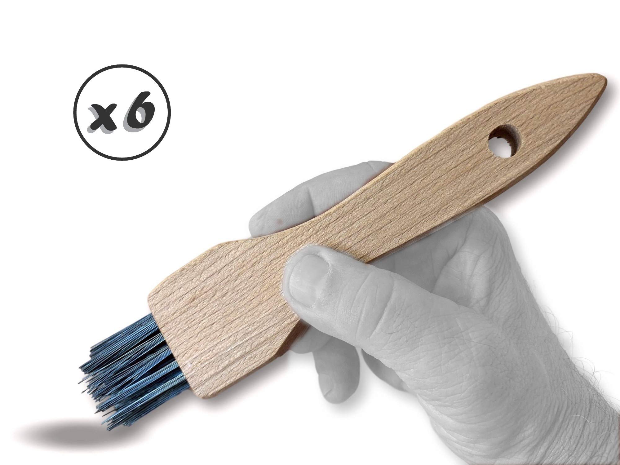 Kibros Lot 6 pinceaux brosses acier trempé dur 2 rangs manche bois