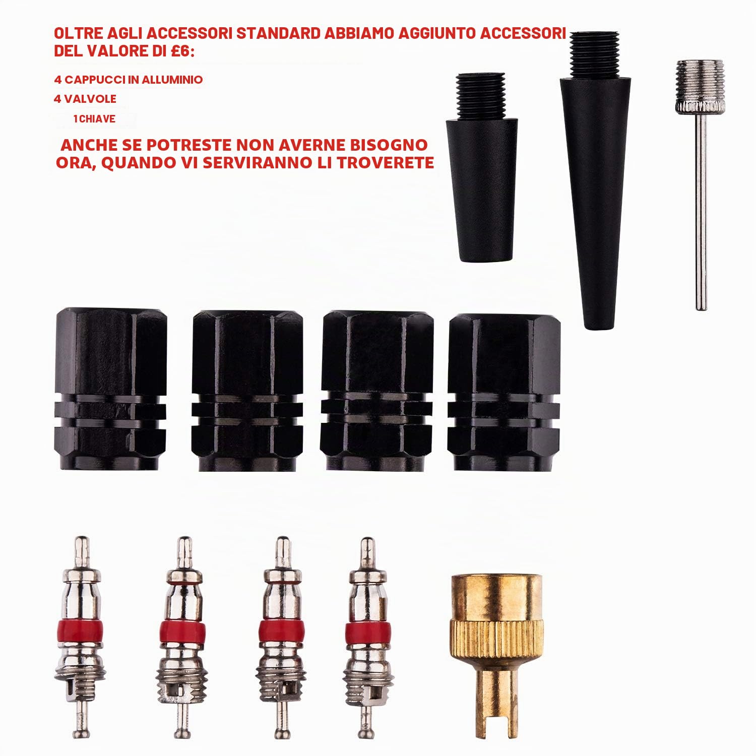 KATSU Compressore portatile auto pompa 12V DC 14A 150PSI per pneumatici per auto, furgoni, 4x4 + 3 adattatori ugelli + 4 valvole + 4 coperture in alluminio