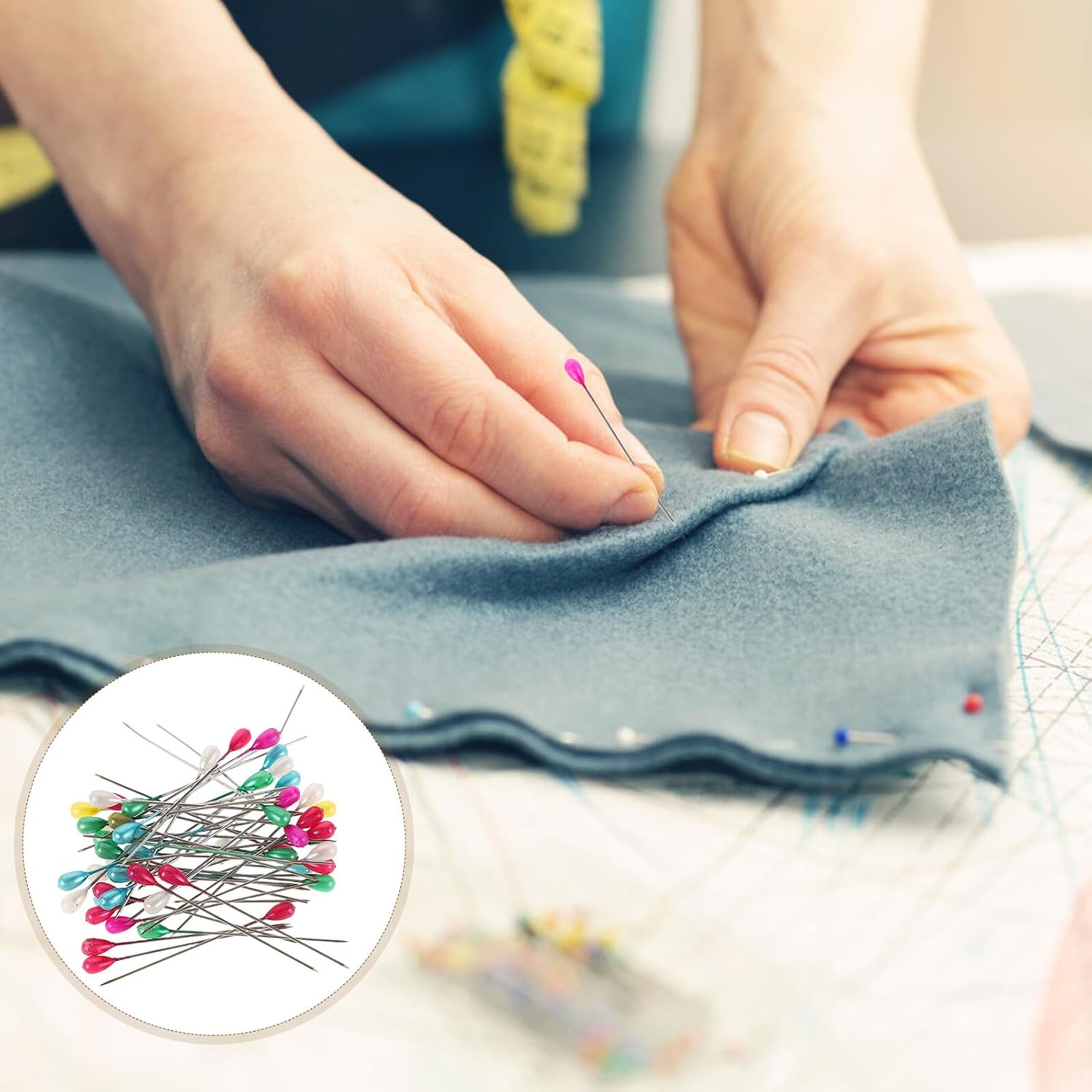 GALPADA DIY Sewing Locating Pins with Pearl Glass Head, 5.5-inch Straight Pins for Fabric and Crafts, 50pcs Box, Colored and White for Dressmaking and Floral Bouquets
