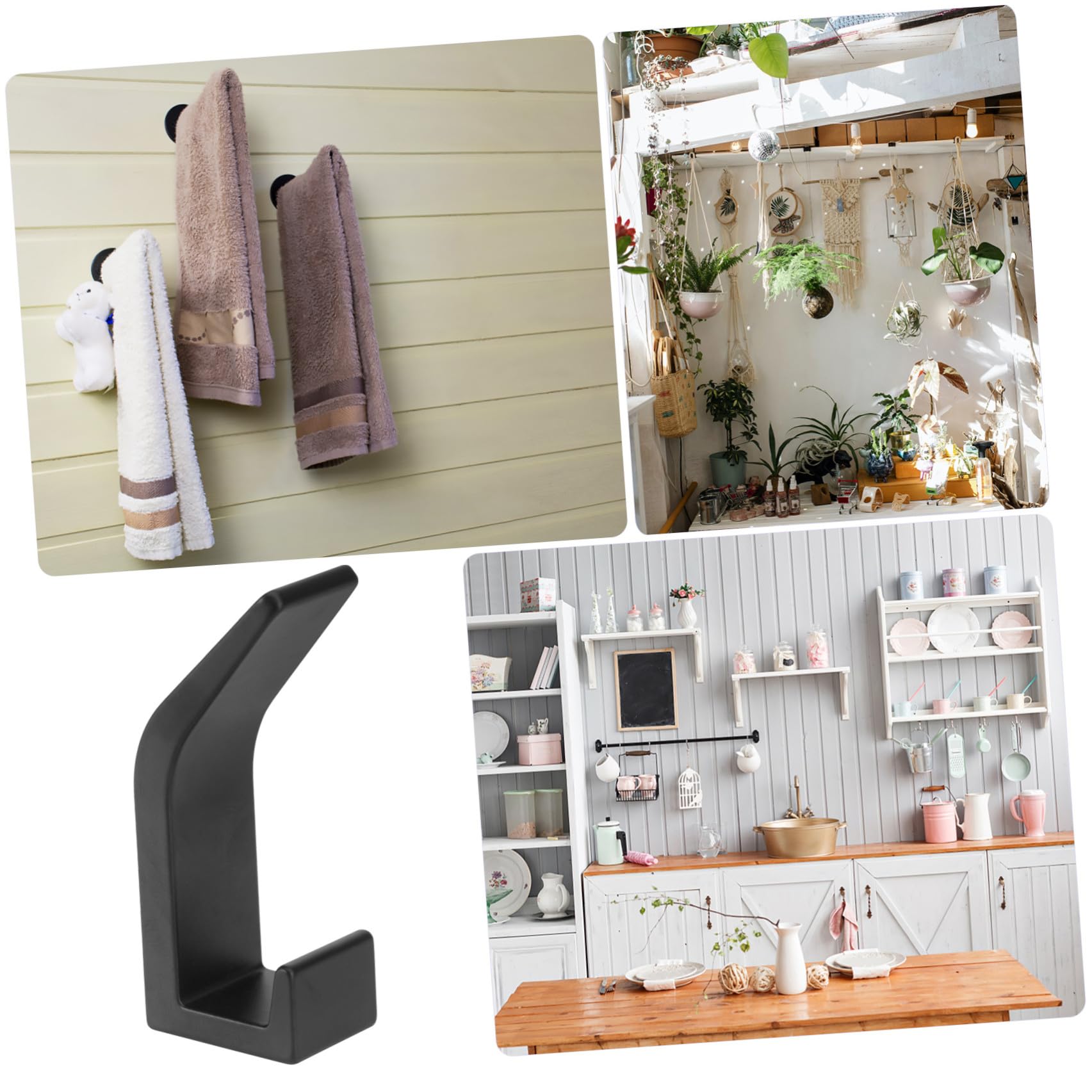 Ganchos Hogar de Aluminio Negro 5 Piezas, Montaje en Pared