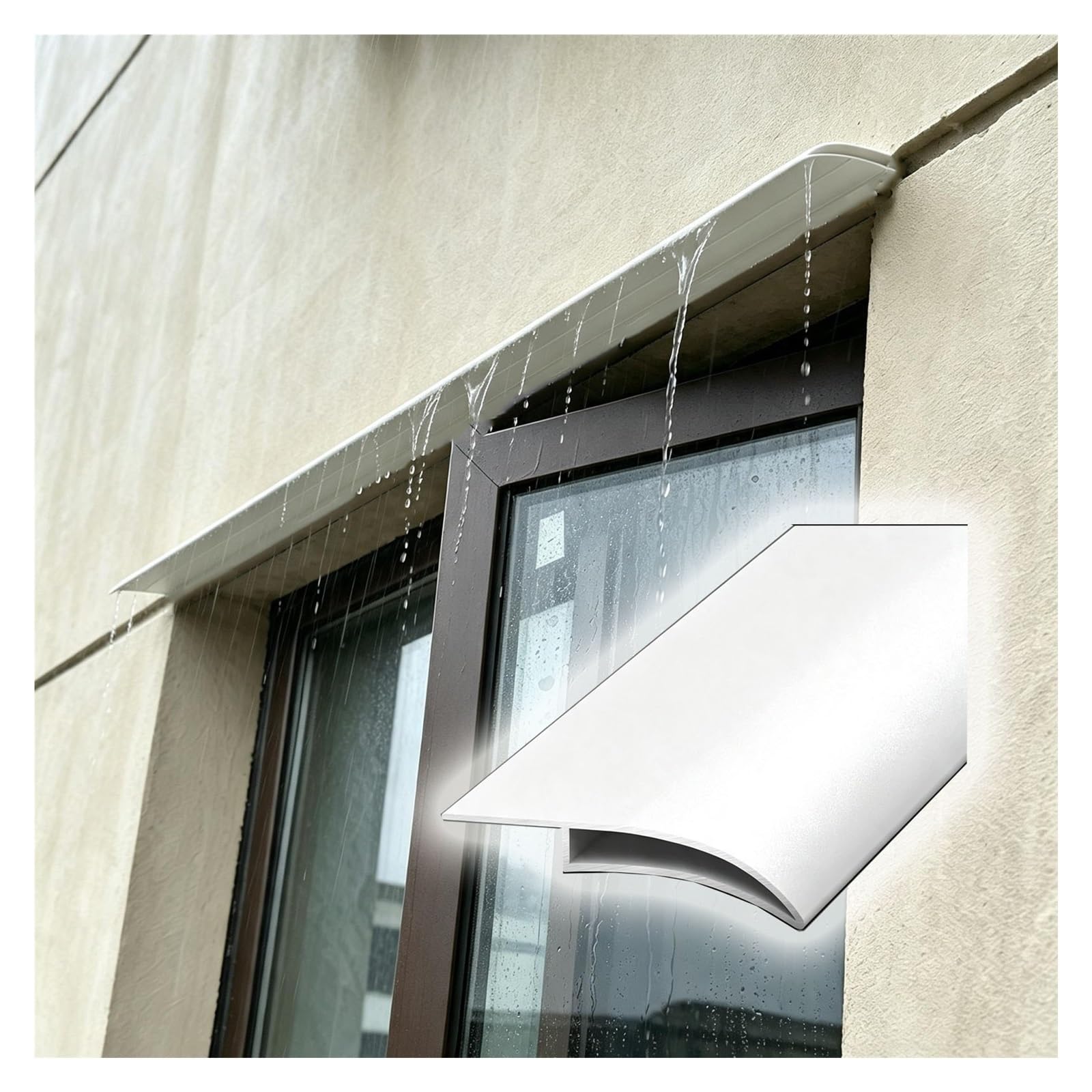 Perfil vierteaguas cortable y ensamblable para muros exteriores | Tira desviadora de agua inoxidable, evita manchas y daños por humedad en paredes, techo y ventanas(L2.8m (9.2ft))