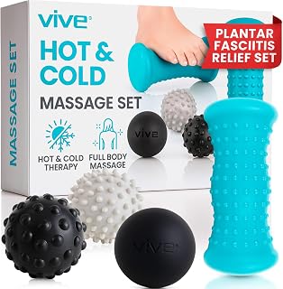 Vive 4-Piece Massage Ball Set: Plantar Fasciitis Relief, Hot/Cold Therapy Foot Roller for Heel Spurs, Deep Tissue Muscle Pain in Back, Neck, Legs