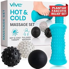 Vive Massage Ball Set 4 Piece - Plantar Fasciitis Relief Foot Pain Hot Cold Therapy - Heel Spur