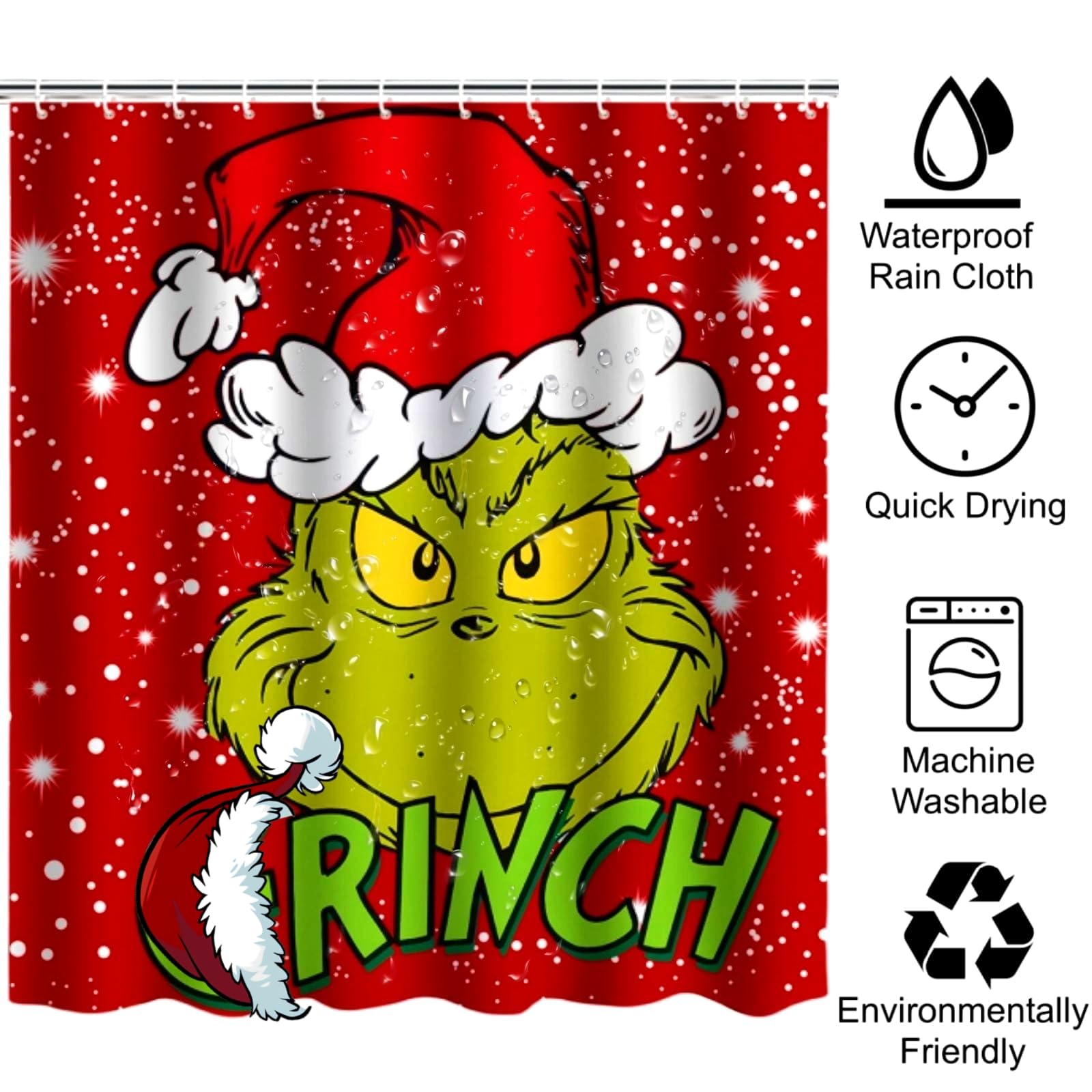 4-teiliges Weihnachts-Duschvorhang-Set – Mit Matte, WC-Bezug, Teppich | Weihnachtsbaum-Muster, Rutschfest