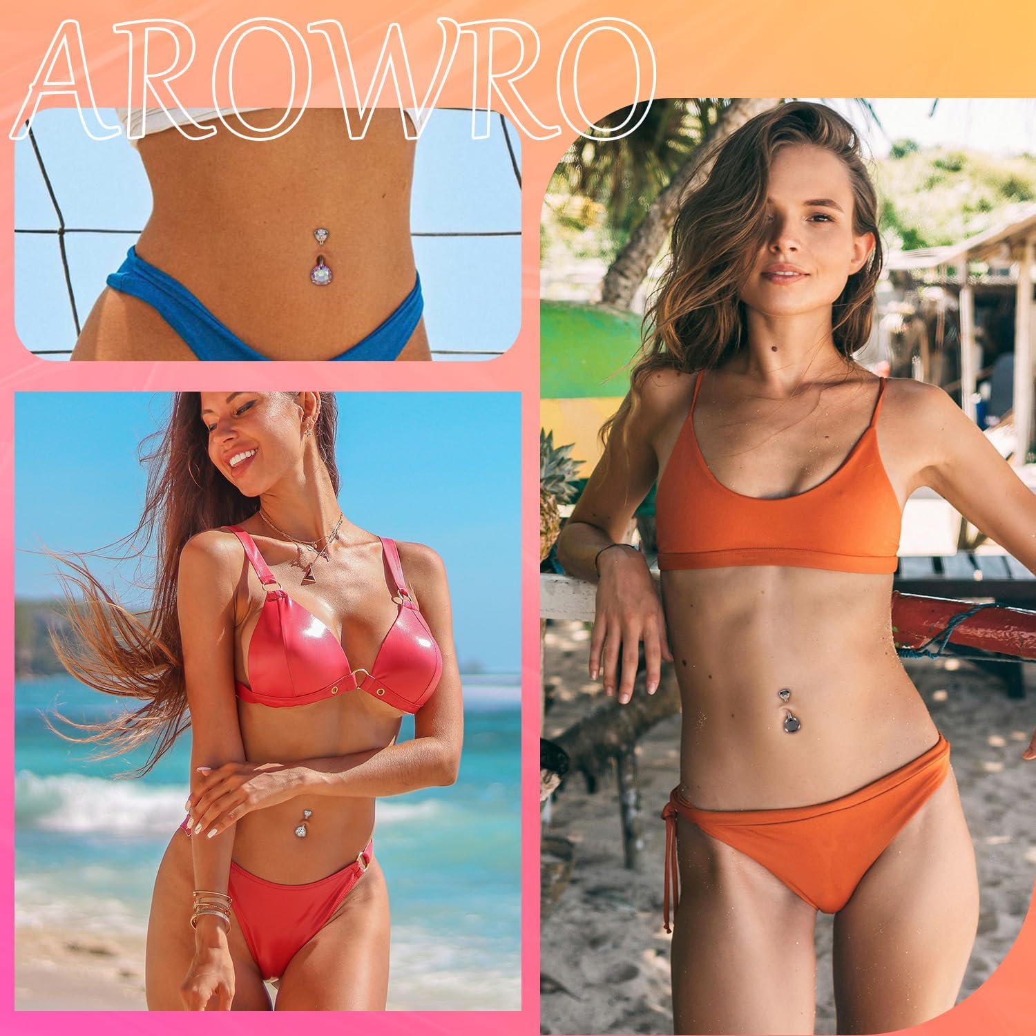 AROWRO G23 Titanium Belly Button Ring Hypoallergenic Belly Rings Internally Threaded Belly Button Piercing 14G 8-14mm Navel Piercing Jewelry with Round Cubic Zirconia - Image 3