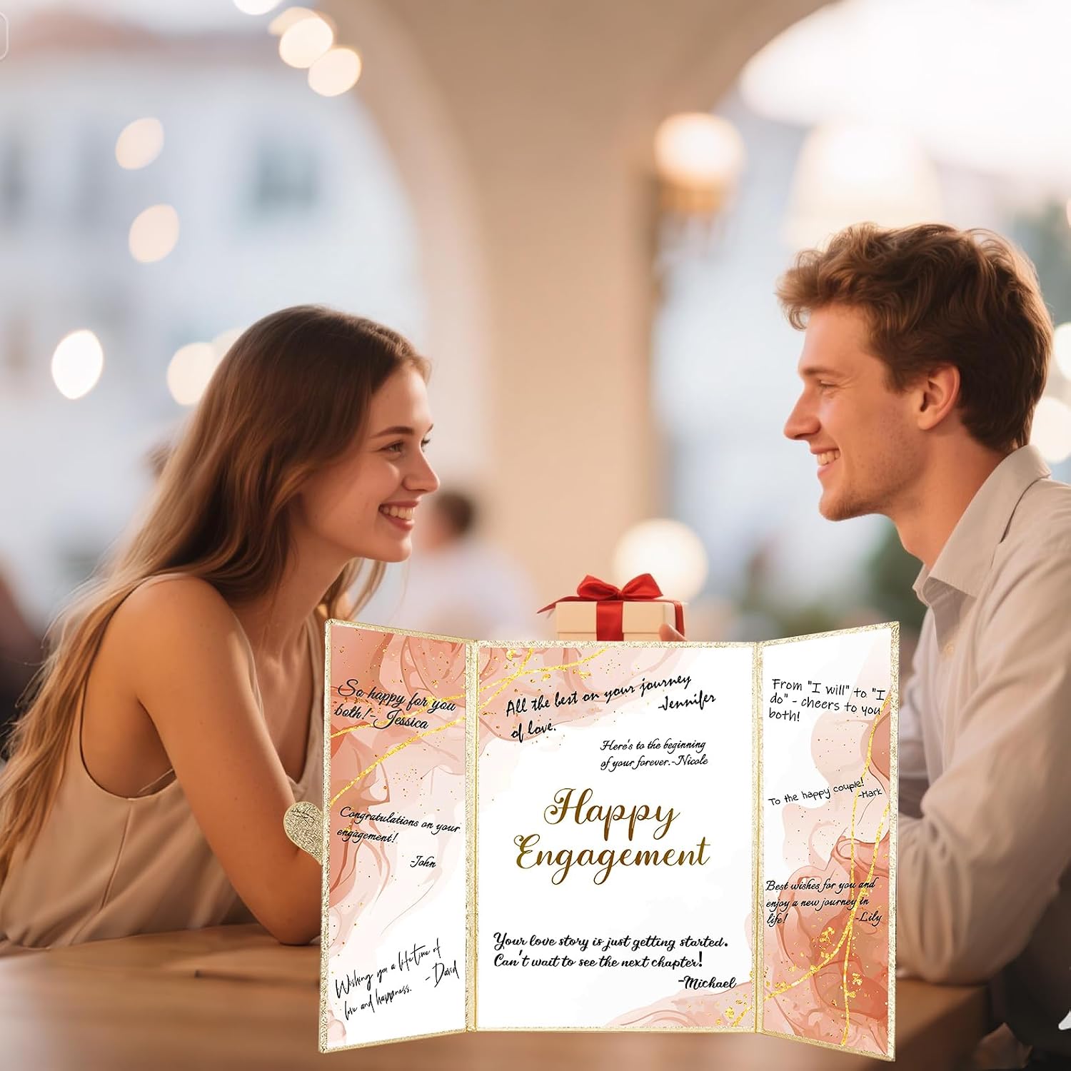 Champagne Gold Engagement Party Decorations, Engagement Guest Book 18"x12"