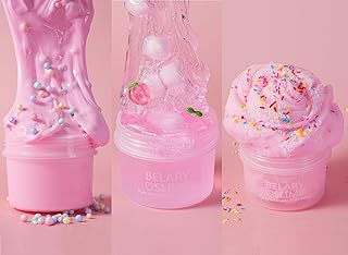 Premade Crystal Slime Pink Peach Jelly Cube Glimmer Crunchy Slime, Pink Clear Slime + Pink Ice Slime + Pink Crunchy Slime, Super Soft Non Sticky, Party Favors Slime Kit for Girls 10-12