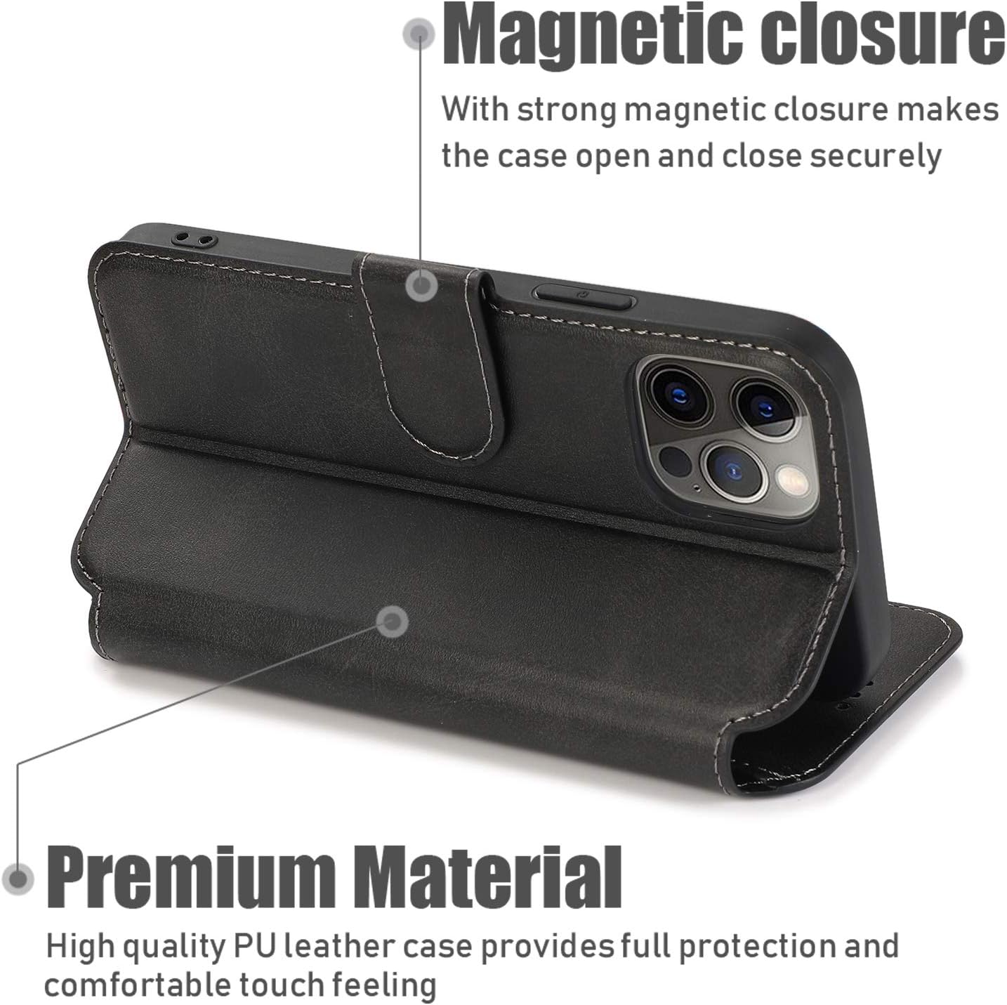 QLTYPRI Case for iPhone 12 iPhone 12 Pro Premium PU Leather Simple Wallet Case [Card Slots] [Kickstand] [Magnetic Closure] Shockproof Flip Cover for iPhone 12/12 Pro (6.1 inch) - Black - Image 4