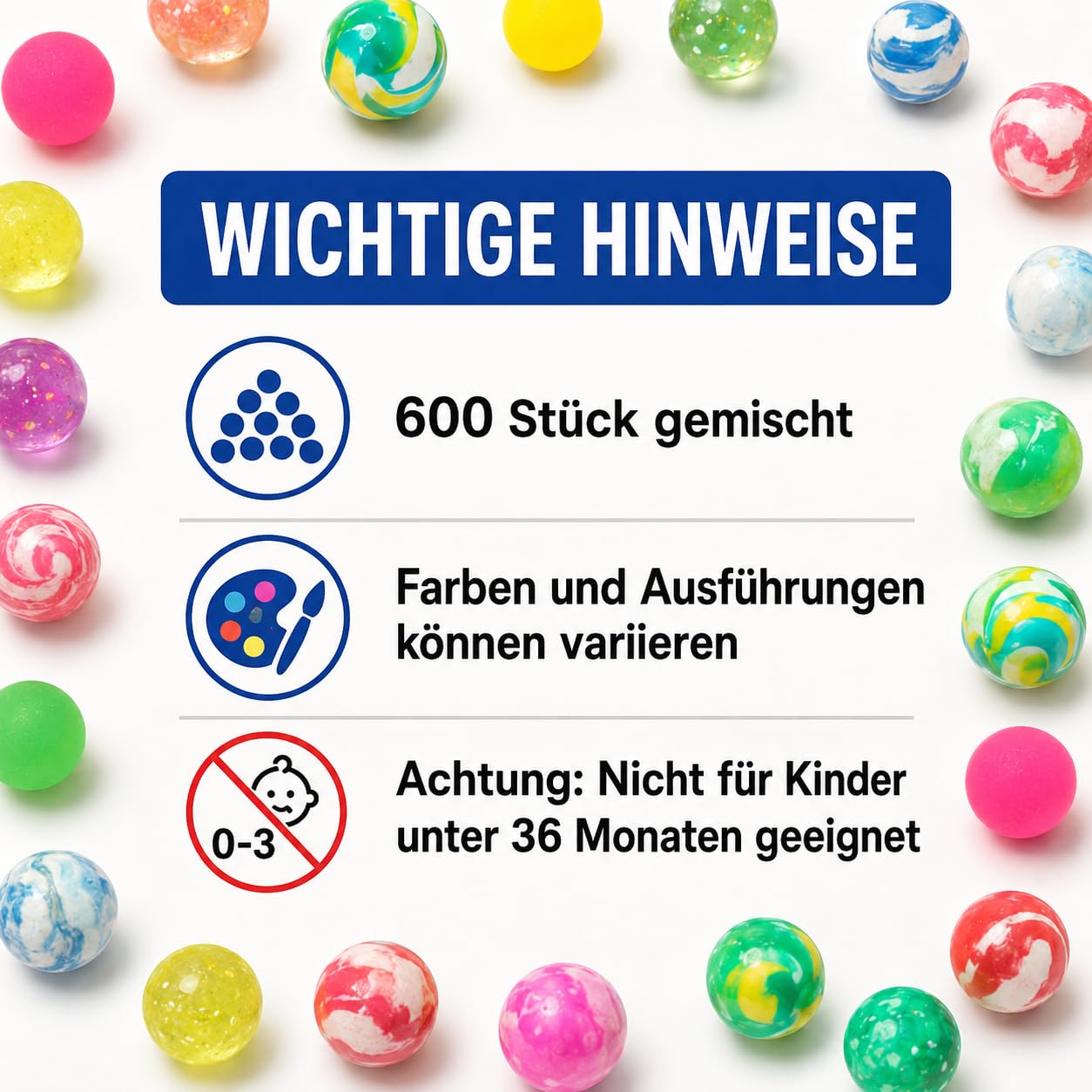 jameitop® 600 FLUMMIS gemixte Bunte Farben (Frost/Verlauf/Neon) 2 cm Spring Ball Sprungball Hüpfball Ball