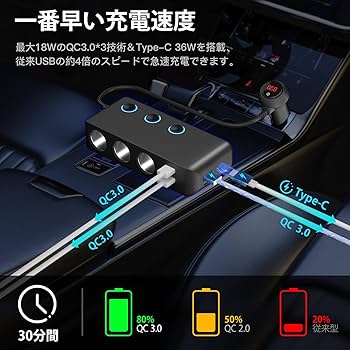 Amazon.co.jp: Elekeed シガーソケット 3連 【Quick Charge 3.0