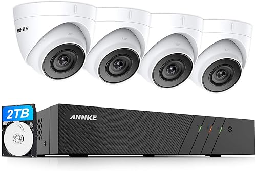 ANNKE Sistema de cámara de seguridad H500 de 5 MP PoE con NVR de 6 MP, 8 canales NVR, 4 cámaras IP para exteriores de 5 MP con lente de 0.110in,