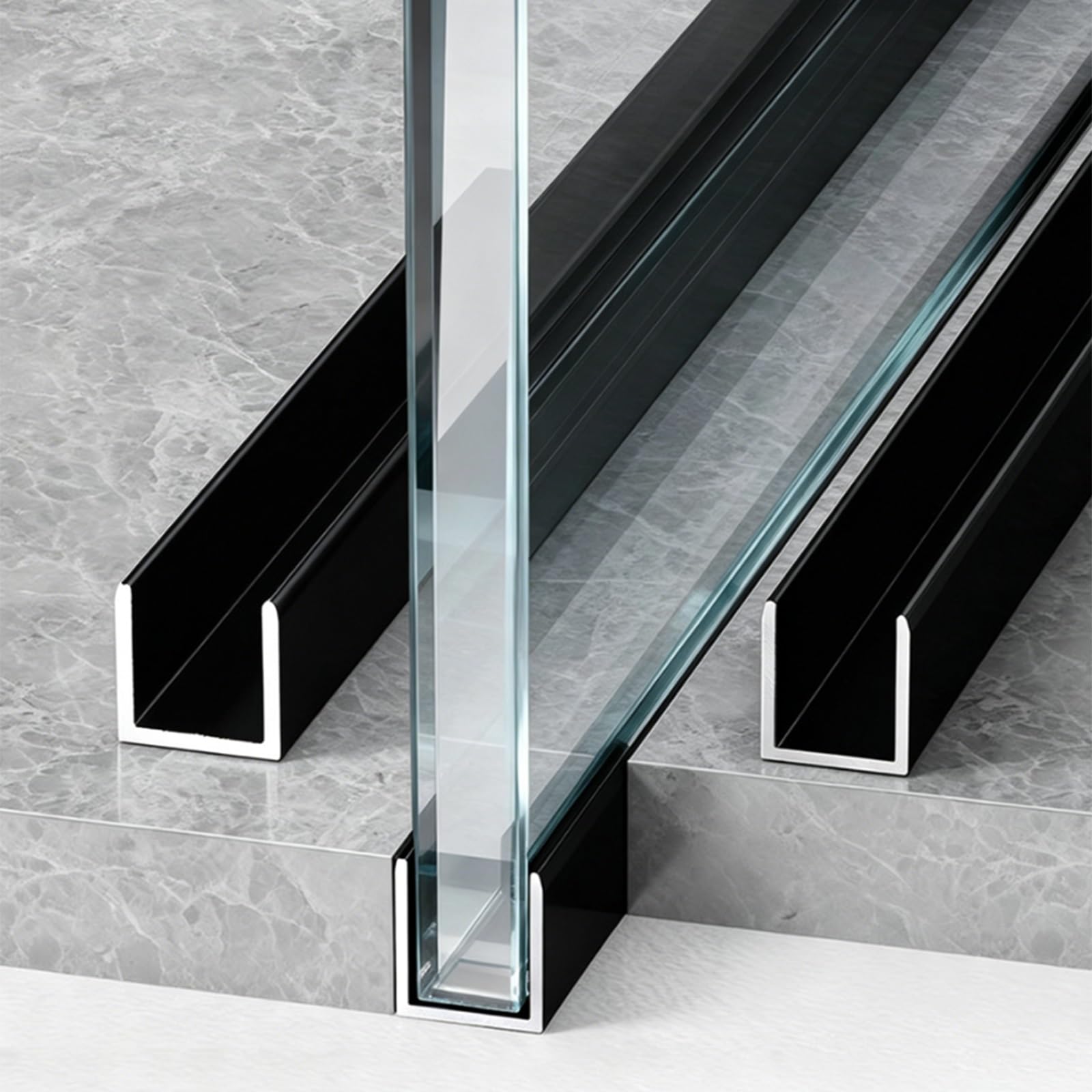 YLLFFLL 3 Pack Aluminum U Shape Shower Door Glass Channel, Glass Deep Retainer Track Fits For Residential & Commercial, Bathroom Glass Partition Slot(6mm,L-2.3m(7.5FT))