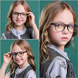 DYLB Kids Blue Light Blocking Glasses girls boys 2 pack, computer video gaming glasses for kids girls boys Age 3-9,Anti blue light & Headache (transparent black + transparent pink)