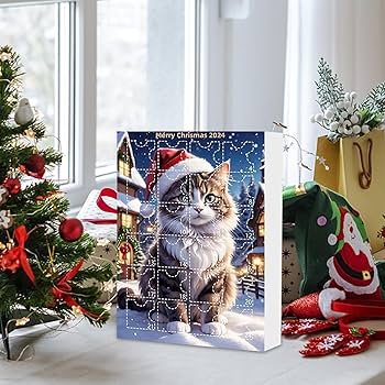 FESTILA 24 Day Cat Ornaments Christmas Countdown Calendar | Cat Advent Calendars 2025 Cartoon 2d Kitten Christmas Tree Decorations Countdown