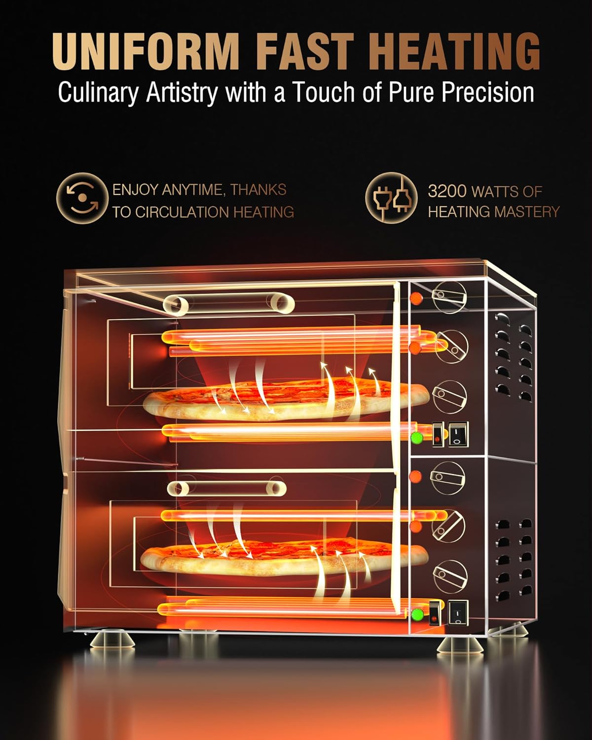 PYY 16" Indoor Electric Double Decker Pizza Oven w/Pizza Stone for Restaurant Home,Countertop Pizza Oven with 60-min Ring Timer, Commercial Pizza Oven with 4 Large Heat Tube, 3200W, ETL listed,Grey