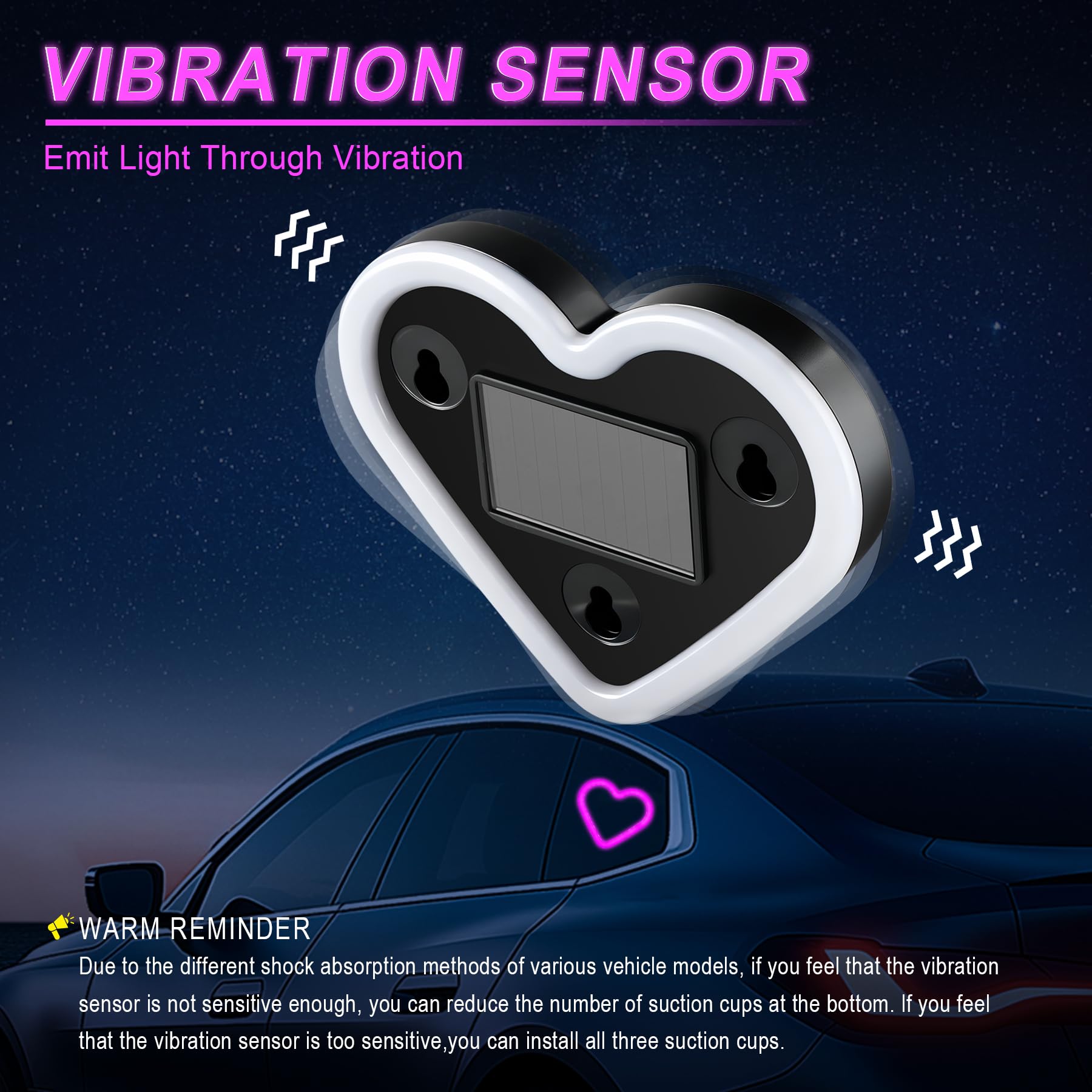 Car LED Interior Lights Heart-Shaped Ambient Light for Windows 5 Lighting Modes Charging Through Type-c and Solar Energy — view 6