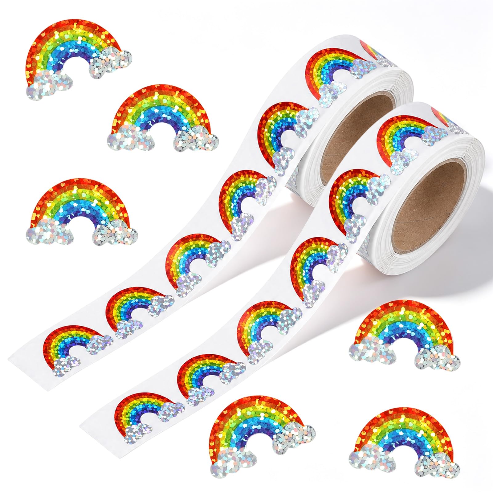 Elegaperma 1000Pcs Rainbow Stickers for Kids,1.4 in Glitter Foil Stickers
