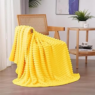 Bright Yellow Fleece Throw Blanket 50”×60” for Couch Sofa Bed,Super Soft...