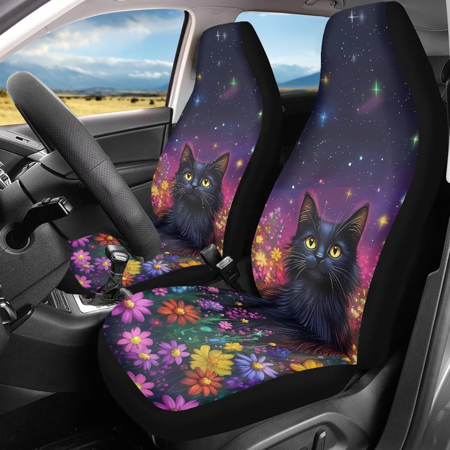 2-Set Paw Printed Car Seat Covers,Universal Front Seat Protectors Stretch Automotive Seat Covers Accessories for Car SUV Sedan Truck Vans Seat