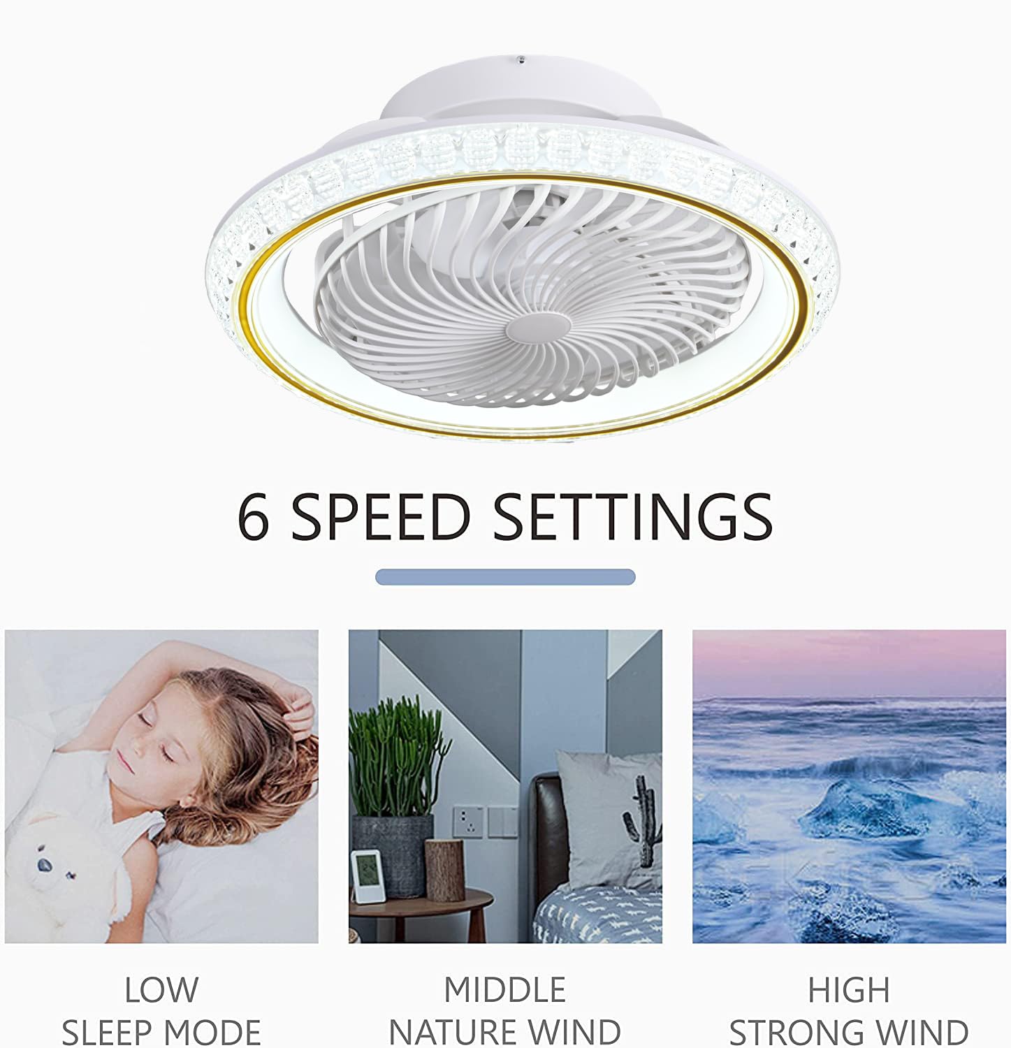 Deckenventilator mit Beleuchtung LED, 72W Dimmbar Fernbedienung, 360° Drehbare Invisible Fan Deckenleuchte 49cm