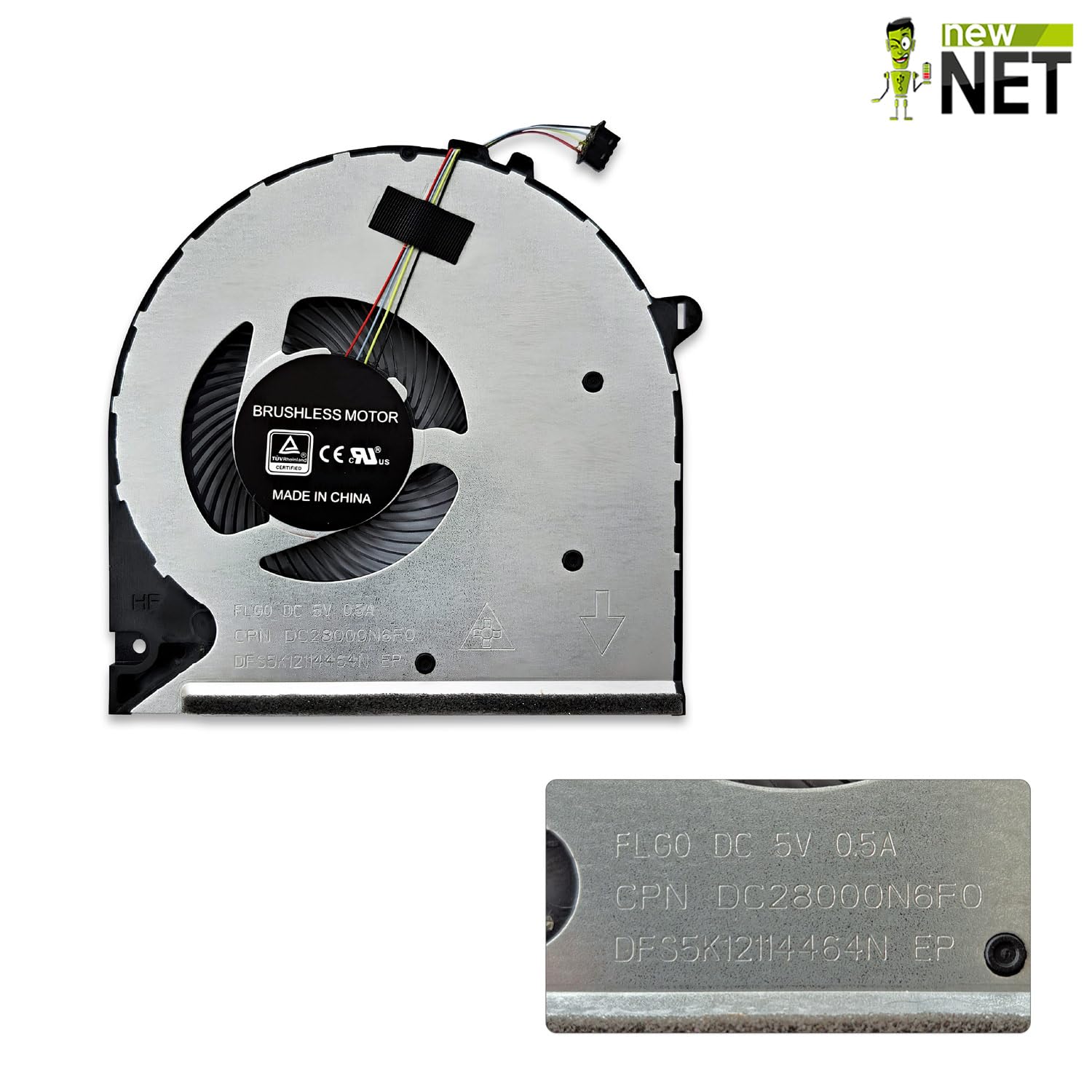 New Net - Ventola CPU Fan compatibile con HP 15-dw, 15-gw, 15s-dr, 15s-du, 15s-dy, 15s-gr, 15s-gu, 15t-dw, 15z-gw, 250 G8, 250 G9, 250R G9, 255 G8, 255 G9, 256 G8 [4 pin - diametro 55 mm]