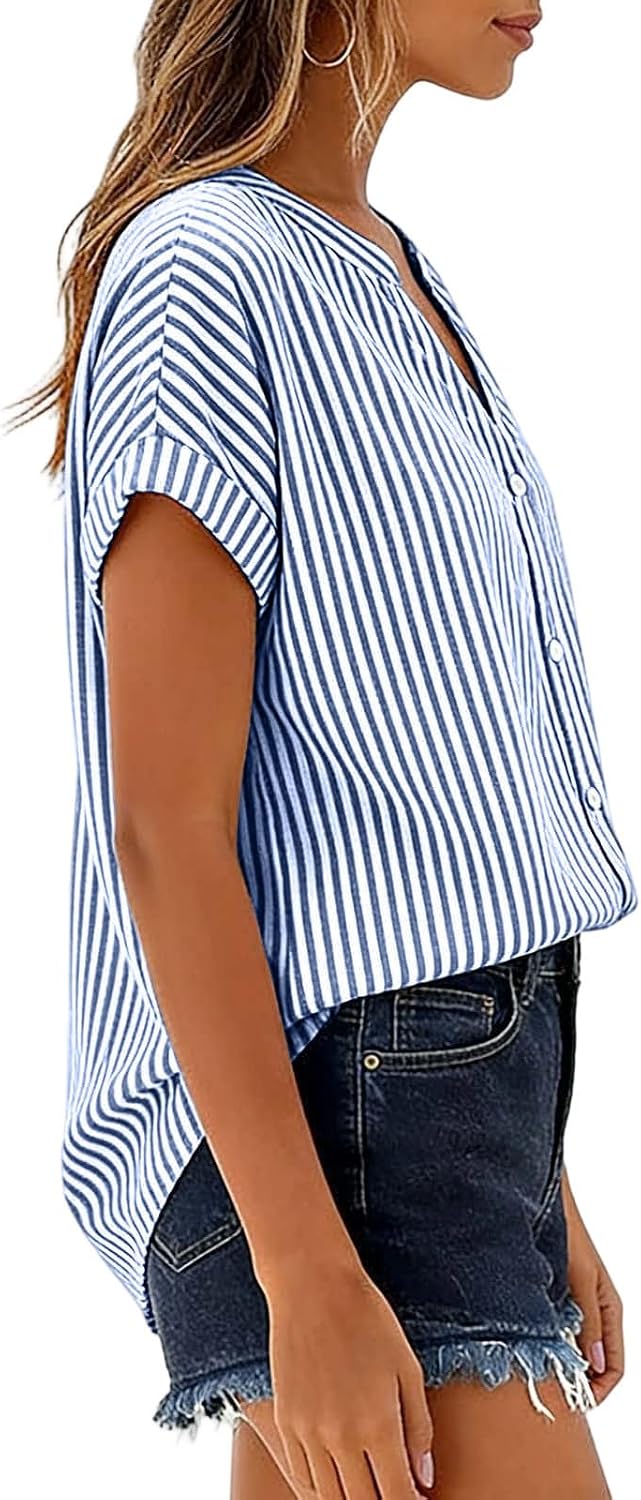 Womens Cotton Linen T Shirts Short Sleeve V Neck Tops Dressy Casual Blouses Summer Beach Vacation Outfits