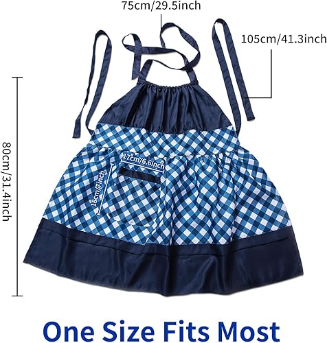 Miniatura 6 de Alex Virtue Delantales retro encantadores con bolsillos grandes para mujeres y niñas cocina panadería regalo de madre Cuadros azules