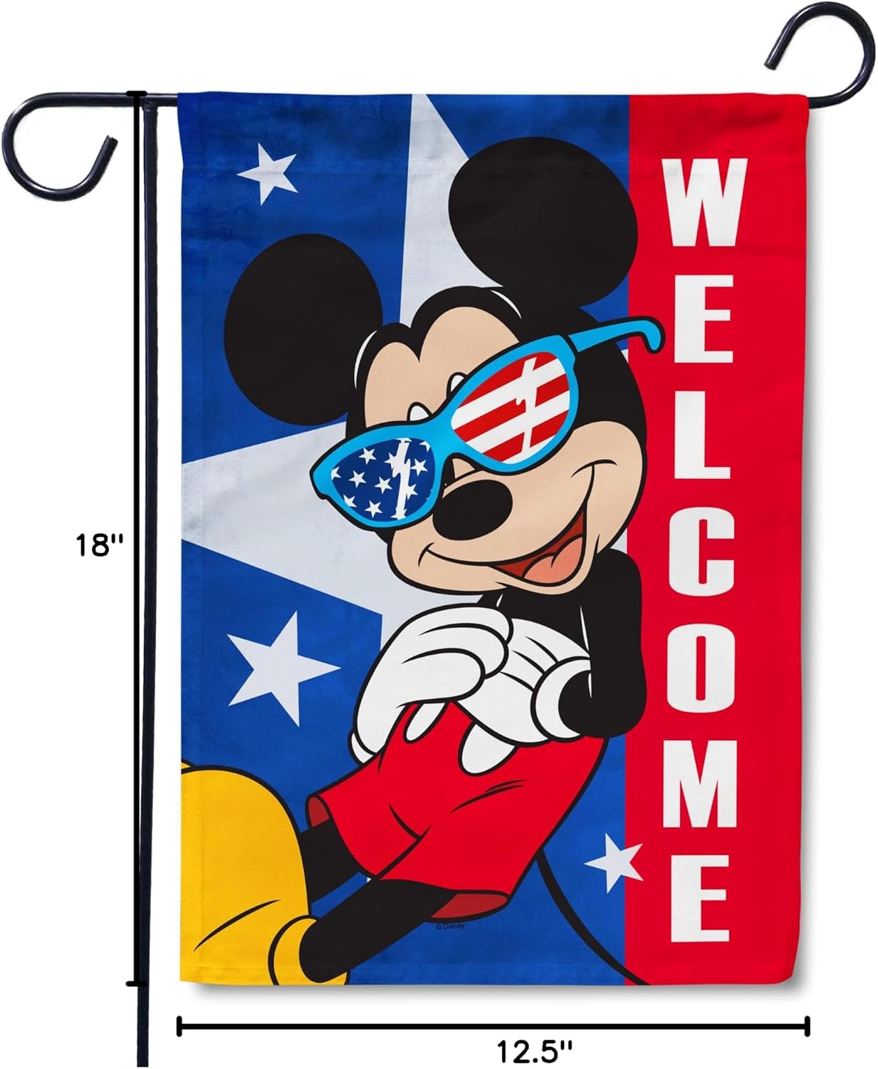 Flagology, Disney Americana Mickey Mouse Welcome – Garden Flag 12" x 18", Outdoor Flag, Exclusive Premium Fabric, Officially Licensed Disney, Patriotic, July 4th