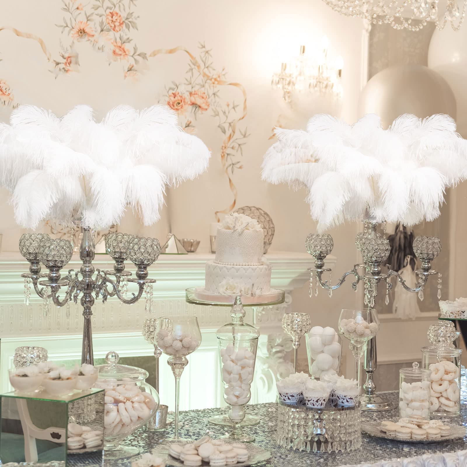 Tigeen 30 plumas de avestruz naturales para centros de mesa de 25-30 cm, 30-35 cm, para centros de mesa de boda, arreglos florales y decoración del hogar (blanco)