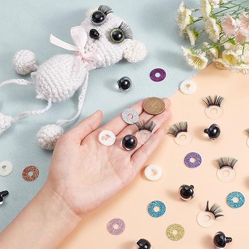 Miniatura 3 de PH PandaHall Ojos de seguridad con pestañas Ojos Amigurumi Ojos de peluche Ojos de ganchillo artesanales con arandelas