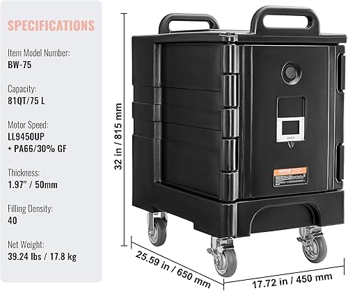Miniatura 7 de VEVOR Transportador de bandejas de alimentos aislado, caja caliente de 81 cuartos de galón para catering, portador de cajas de alimentos con