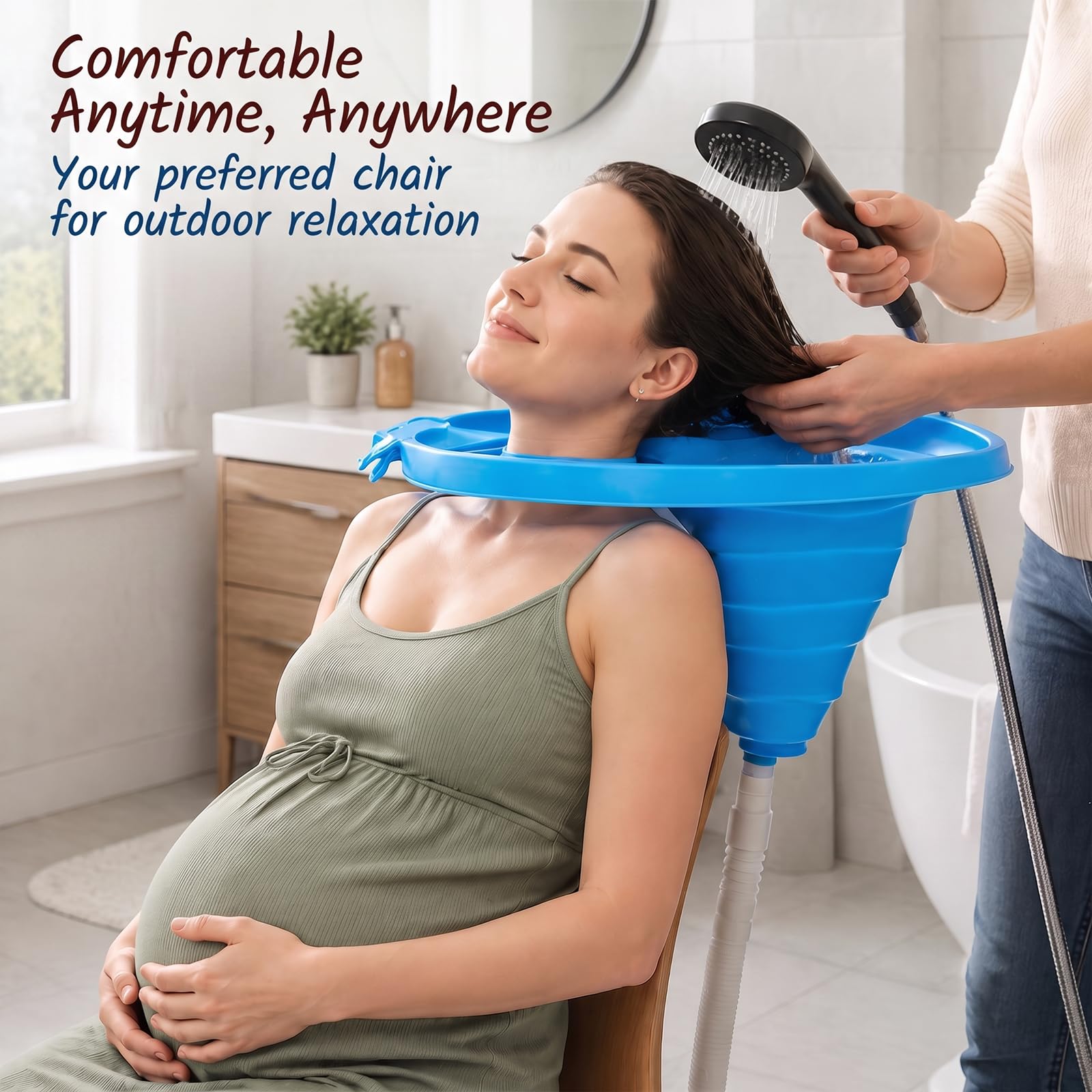 Lavabo plegable para el pelo postrado en cama, lavamanos de champú móvil, lavamanos de cabeza portátil con drenaje, ahorro de espacio, para personas mayores, embarazadas, salones y niños