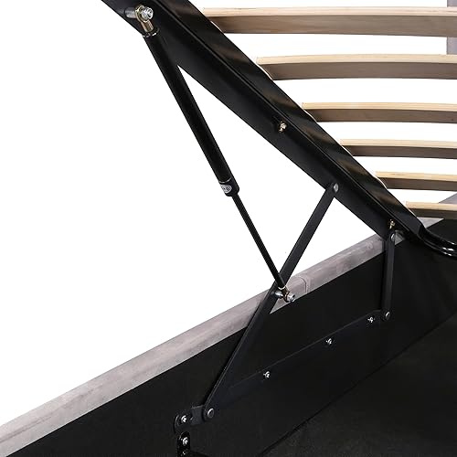 Miniatura 8 de CITYLIGHT Moderna cama de plataforma tapizada tamaño Queen con luz LED, reproductor Bluetooth y carga USB, cama de almacenamiento hidráulico con