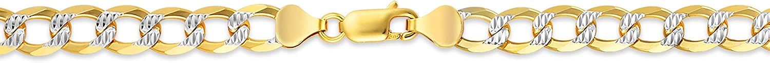 PORI JEWELERS 18K Gold Over Solid 925 Sterling Silver Two Tone Diamond Cut Cuban Chain-3mm, 4mm. 4.5mm, 5mm, 7mm, 8mm, 9mm- For Men and Women- Made in Italy