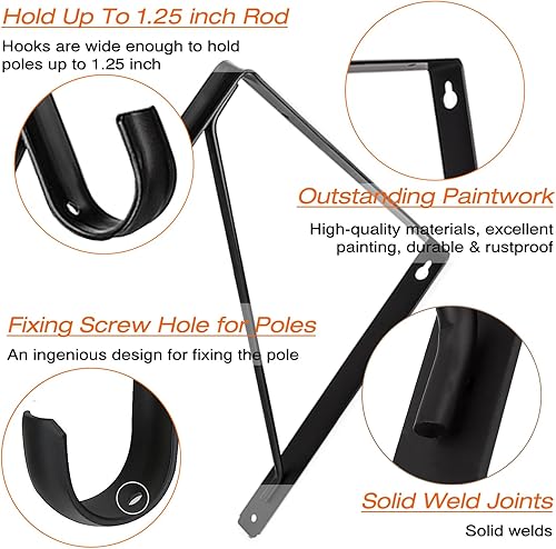 Miniatura 10 de Paquete de 8 estantes de armario resistentes y soportes de barra, soportes de estante de armario montados en la pared, soportes de estante de