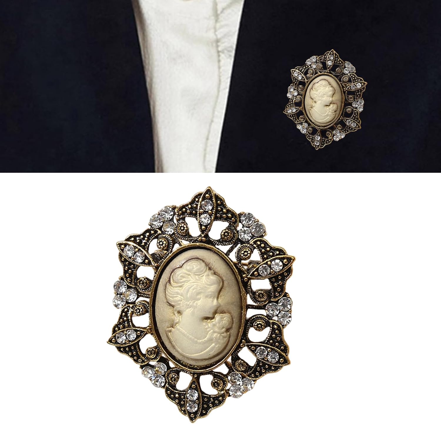 UncleS Elegant Vintage Cameo Brooch Pin Set with Antiqued Gold Finish Sparkly Alloy Cameo Lapel Pin for Women Jewelry image 2