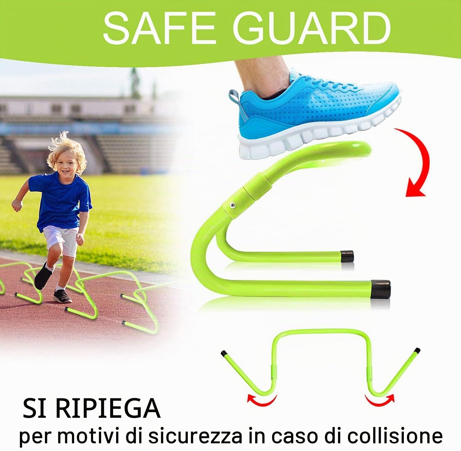 NAIZY Ostacoli Velocità/Agilità Calcio Ostacoli Altezza Regolabile Calcio Accessori di Formazione - Multi-Sport Aiuto di Formazione di Agilità e di Coordinamento, Verde (Set di 6)