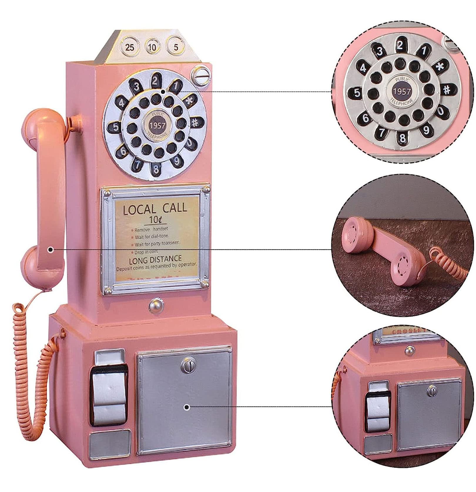 DIOB Cabina telefonica Rotante Vintage dall'aspetto Classico Rosa