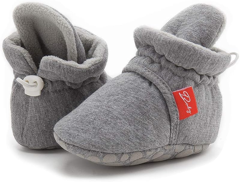 Newborn Baby Boy Girl Soft Fleece Booties Stay On Infant Slippers Socks Shoe Non Skid Gripper Toddler First Walkers Winter Ankle Crib Shoes