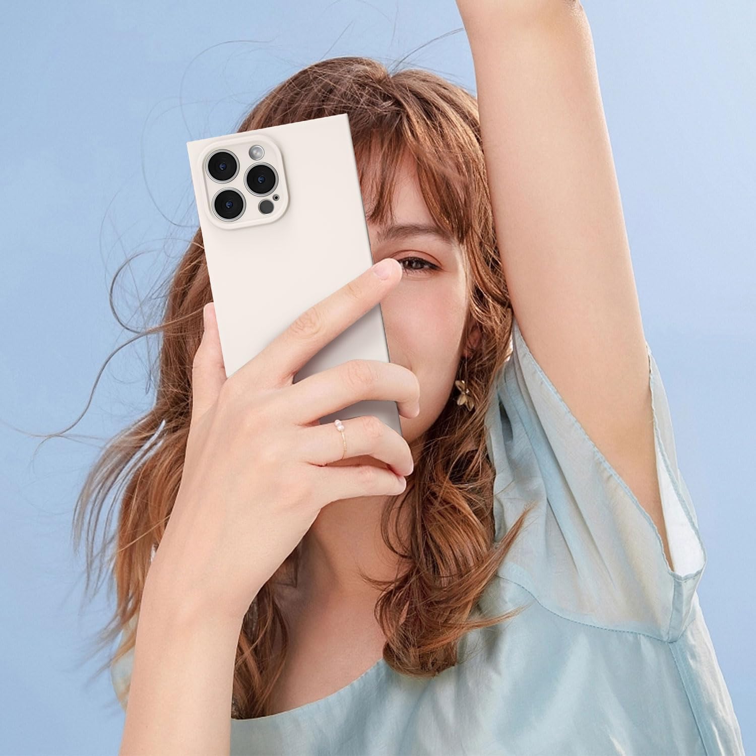 for iPhone 14 Pro Max Case Silicone, Rectangle Edge Cute Y2k Phone Case for Women Girl, Thin Protective Aesthetic Girly Design Soft Rubber with Camera Cover, Beige - Image 6