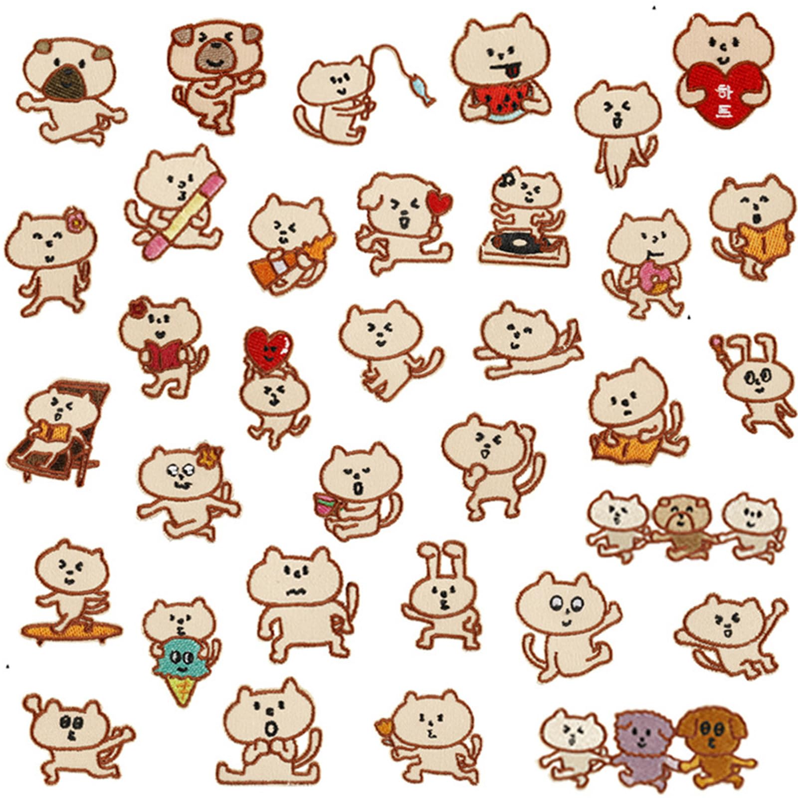 Jazuaiao 34Pcs Adhesive Cartoon Animal Patches Iron-on Appliques for Clothing Hat Bag Sewing Embellishment Polyester Clothing Appliques Repair