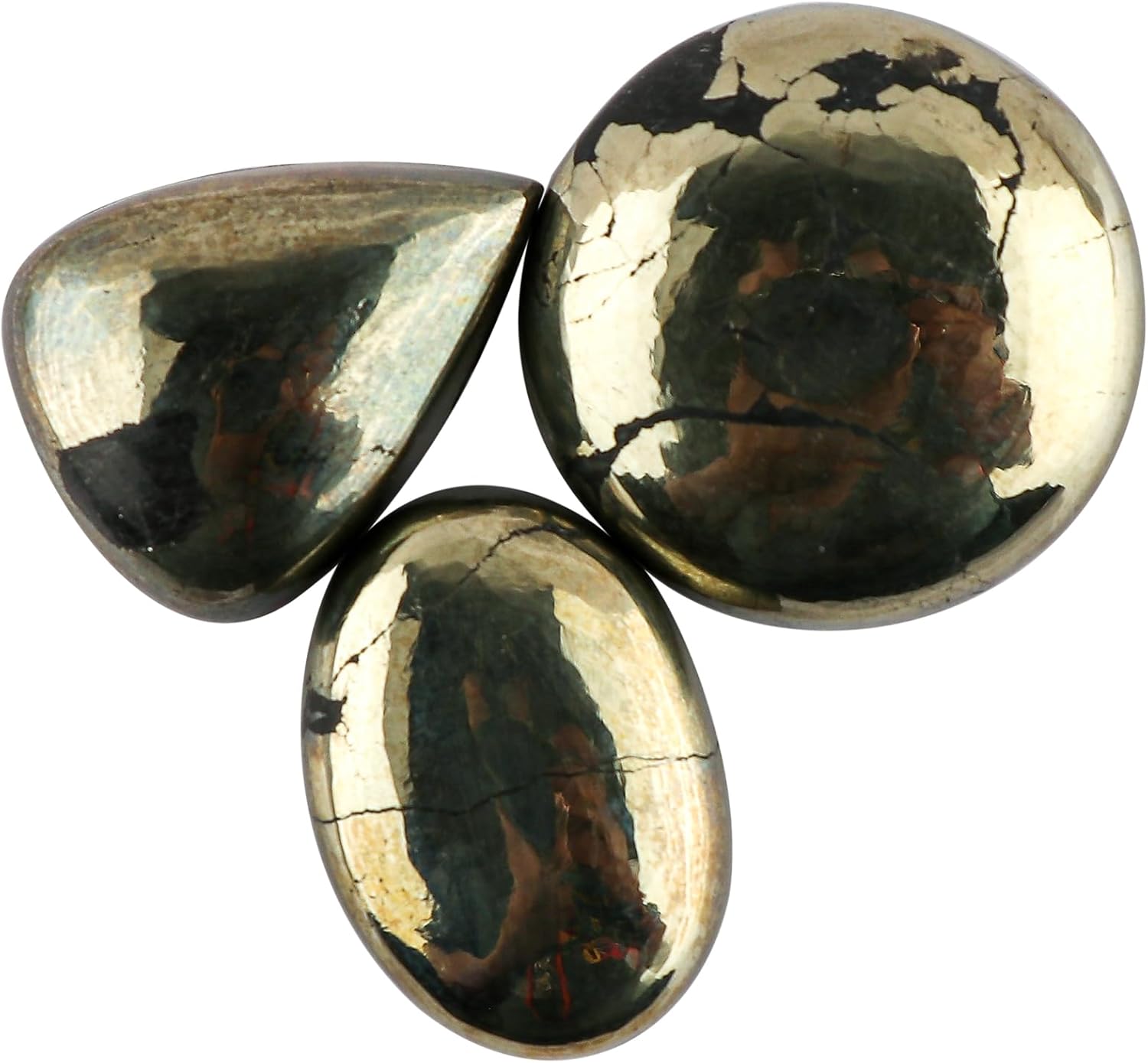 TGH Natural Pyrite Gemstones Wholesale Cabochons Lot, Jewelry Making Loose Polished Gems, DIY, Wire Wrapping, Reiki, Healing Crystals, Bulk Deal, Pack Of 3, Valentine Day Gift