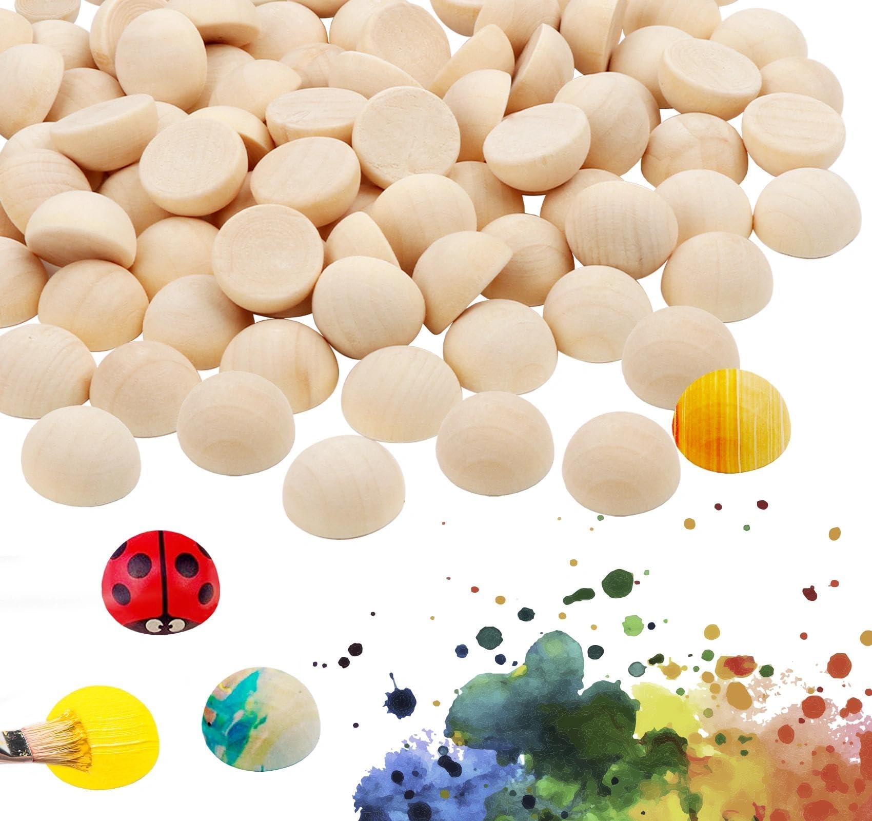 120pcs Half Wooden Spheres 15mm Semi-Circular Wood Beads Natural Unfinished Wood Beads Half Wooden Beads Small Half Round Wooden Balls for Paint DIY Craft