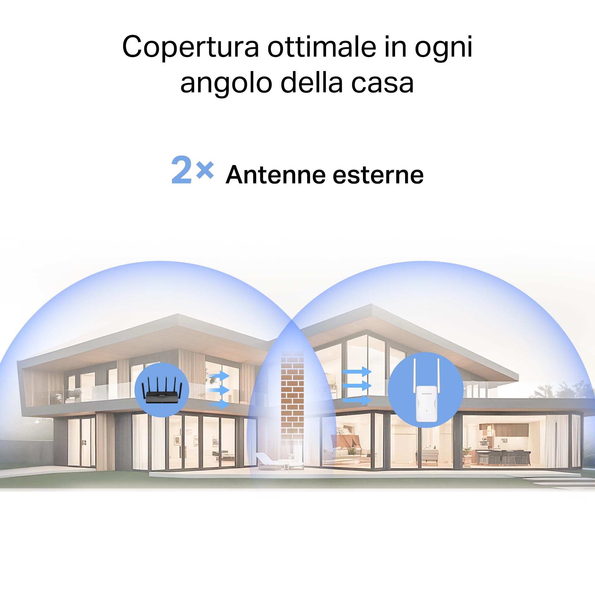 MERCUSYS ME25BE Ripetitore Wi-Fi 7 BE3600Mbps, Porta Gigabit | Dual-Band, Modalità Ripetitore e Access Point, 2 Antenne Esterne, Modalità Re/AP