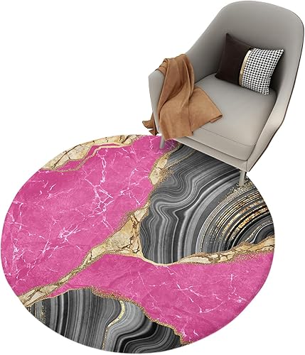 Miniatura 2 de Marble Blush Pink Fluffy Round Area Rug Carpets 4ft, Plush Shaggy Carpet Soft Circular Rugs, Non-Slip Fuzzy Accent Floor Mat for Living Room Bedroom