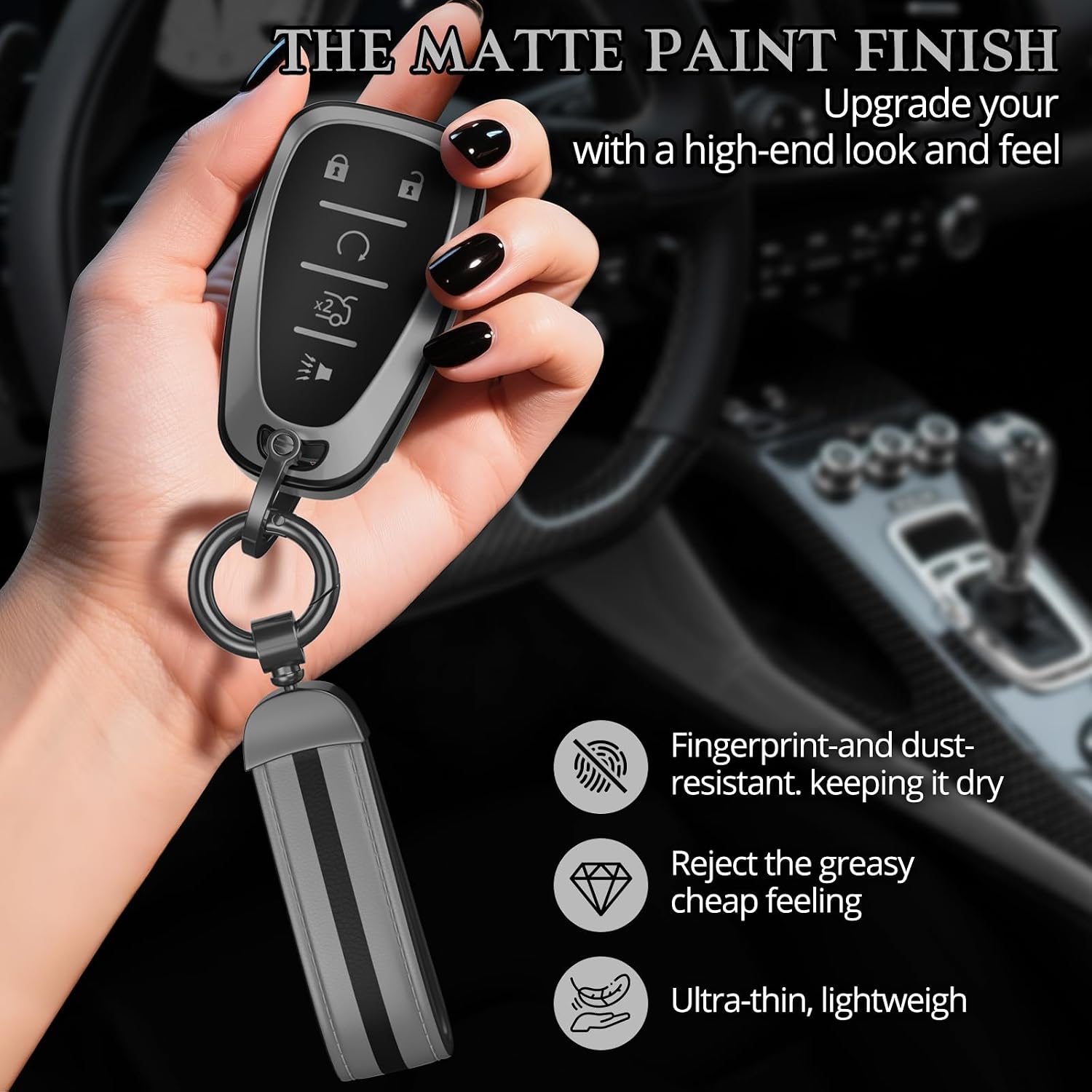 For Chevy Key Fob Cover Accessories,Matte TPU Material, With a Cute Leather Keychain,For Equinox Malibu Camaro Cruze Blazer Traverse Trax And Other Models. (Matte Gray, 5-Buttons)