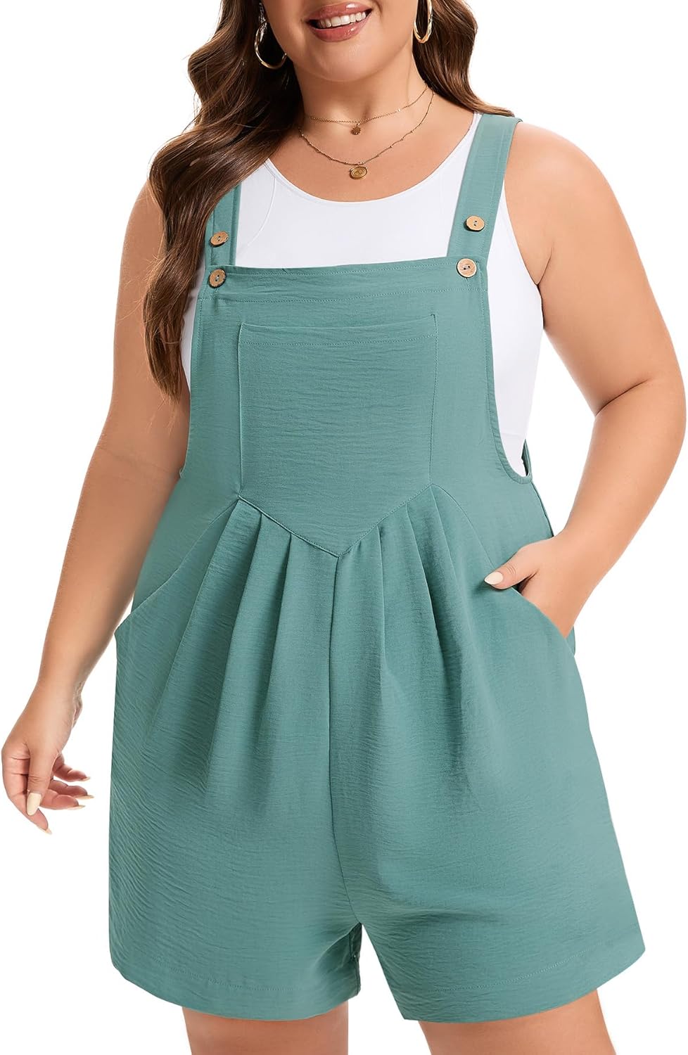 Plus Size Overalls for Women Short Rompers Adjustable Straps Summer Casual Jumpsuits Outfits With Pockets