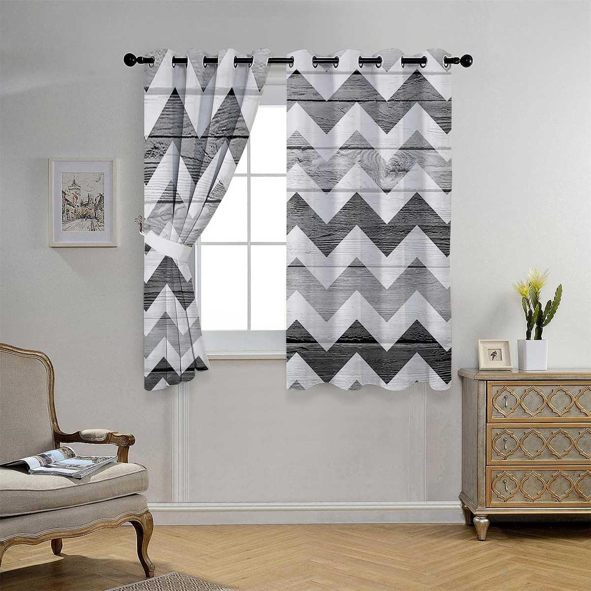 Grey Chevron Window Curtains