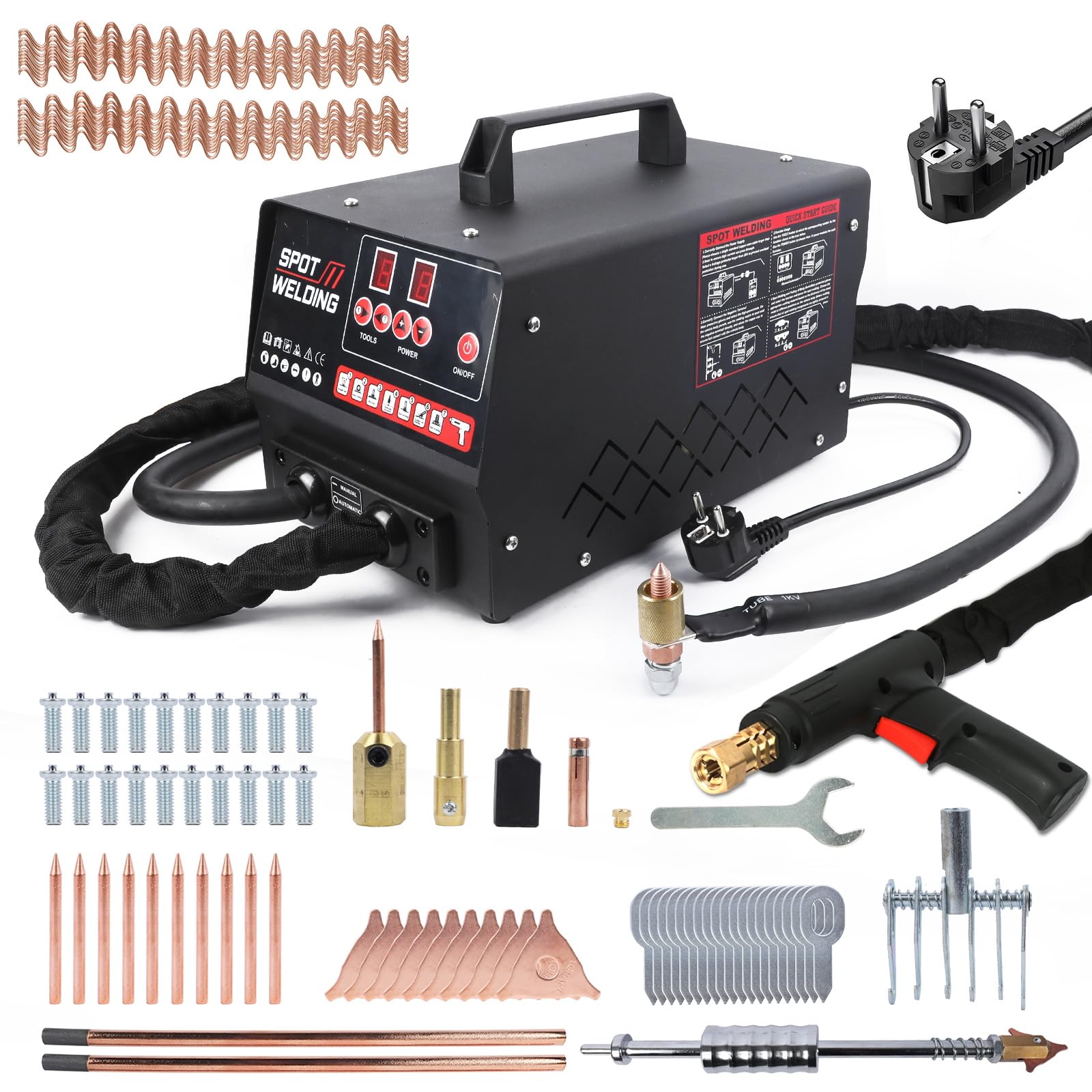 220V Karosserie Ausbeulspotter,3500W Dellenentfernungswerkzeug für Karosserie-Reparatur-Set mit 7 Schweißmodi und Automatik/Manueller Modus 90F
